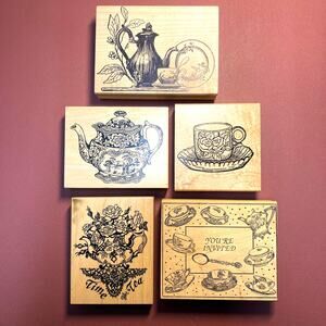 PSX K-1362 Time For Tea Wood Mounted Rubber Stamp PLUS MORE - 5 STAMPS TOTAL